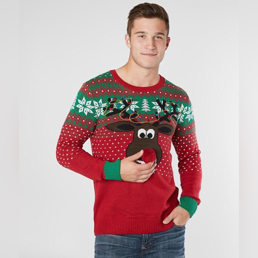 Ugly Christmas Sweater Rudolph Mints Embroidered Knit Sweater Men’s Size XL
